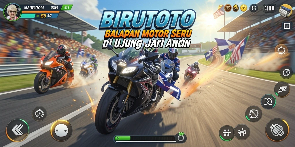 Gameplay semarak dan menegangkan di BIRUTOTO saat balapan.