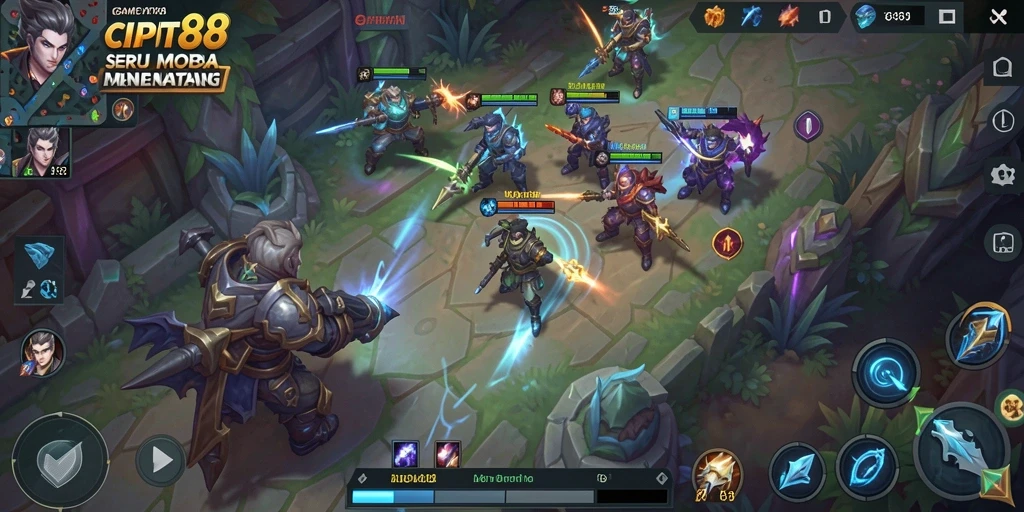 Screenshot gameplay seru dari CIPIT88 yang menampilkan pertarungan MOBA yang intens.