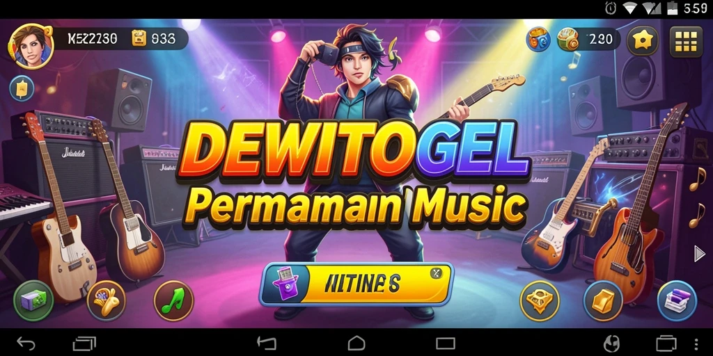 Tampilan gameplay DEWITOGEL dengan berbagai pilihan lagu musik.