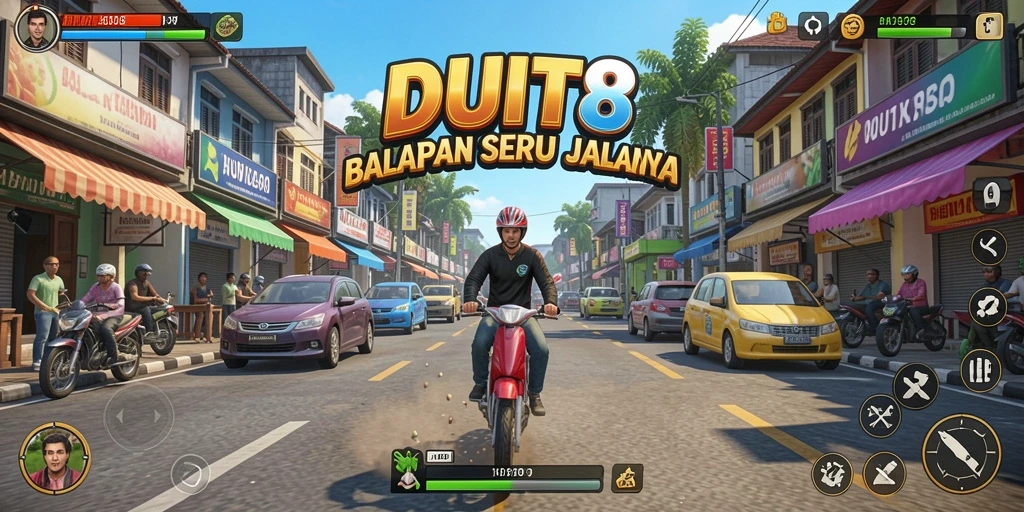 Tampilan gameplay DUIT8 yang memukau dengan balapan yang mendebarkan.