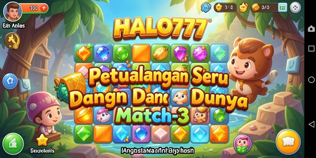 Tampilan gameplay HALO777 yang menarik dalam genre Match-3.