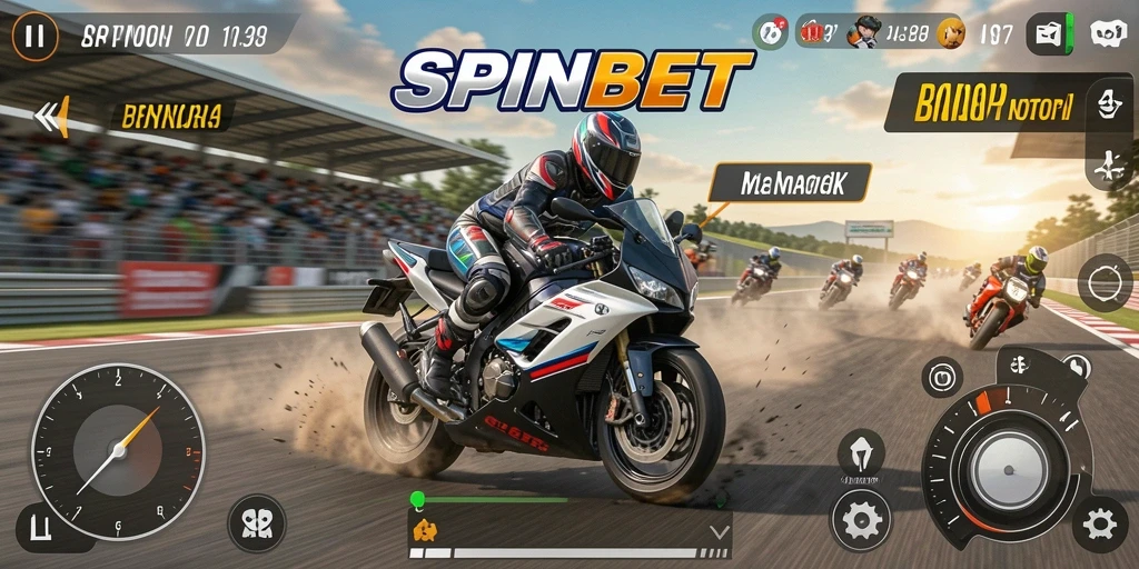 Tampilan seru dari gameplay SPINBET dalam balapan motor.