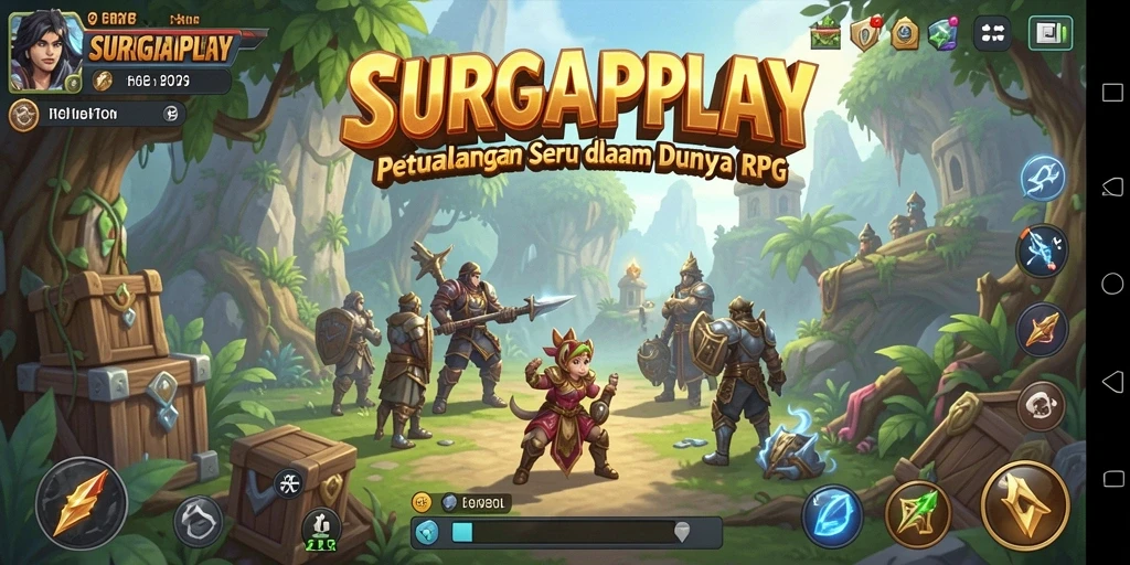 Tampilan gameplay SURGAPLAY dengan karakter RPG yang menarik.