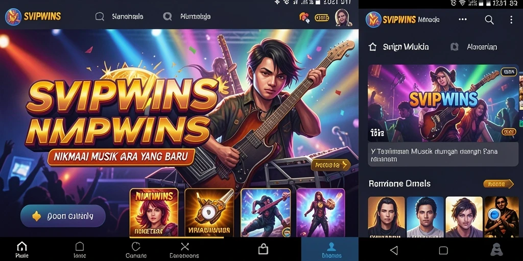 Screenshot gameplay SVIPWINS dengan berbagai fitur musik.