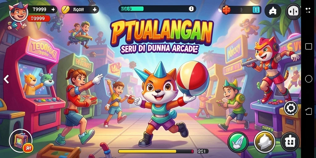 Screenshot gameplay T9999 menampilkan aksi seru dalam arena Arcade.