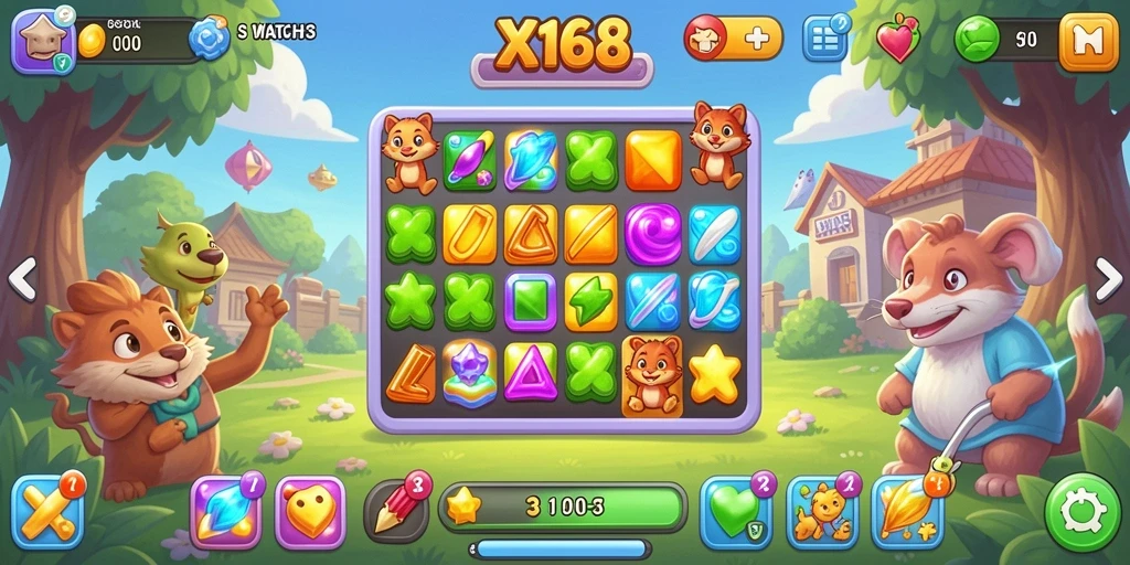 Tampilan gameplay X168 yang seru dan penuh warna.